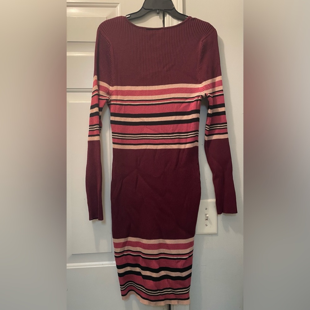 Derek Heart Burgundy and Pink Striped sweater knit dress